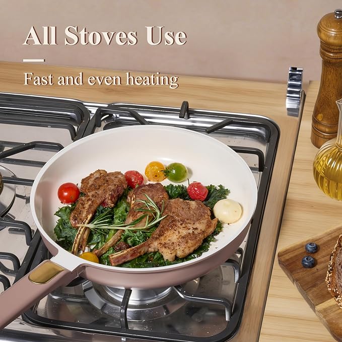 CAROTE Ceramic Cookware Set, Pots and Pans Set Non stick, 14-Piece Induction - Image 6