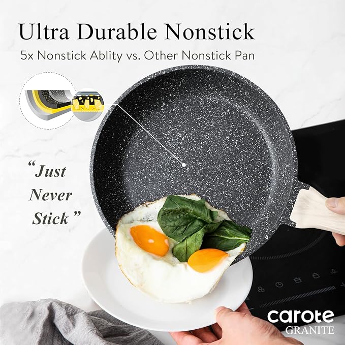 CAROTE Non Stick Frying Pan Skillet, Nonstick Granite Fry Pan - Image 3