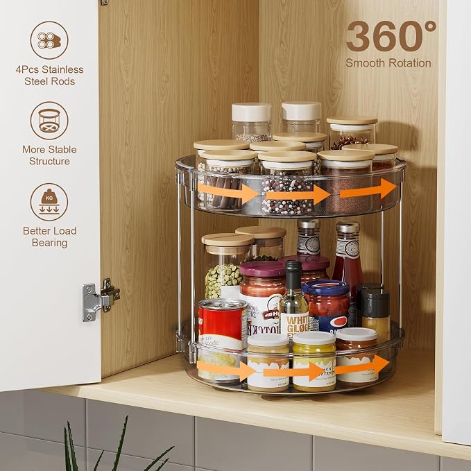 LAMU 12 inch 2 Tier Lazy Susan Turntable Organizer Rotating Spice Rack - Image 4