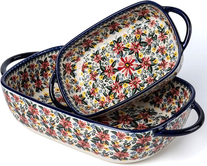 Baking Dish Ceramic Baking Pan Blue Casserole Dish Rectangular Baking Set 2pcs by ONECCI