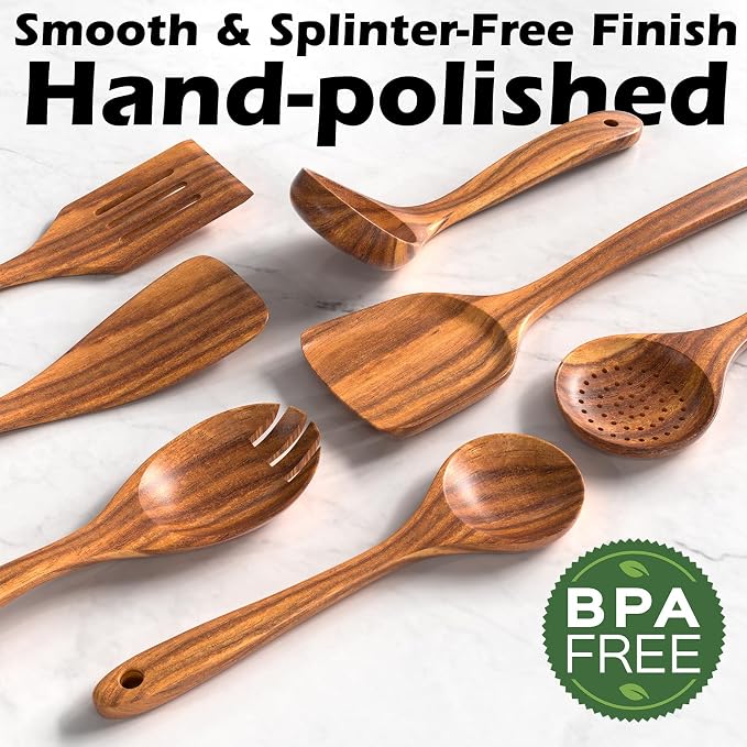 Natural Teak Kitchen Cooking Utensil Set - Image 4