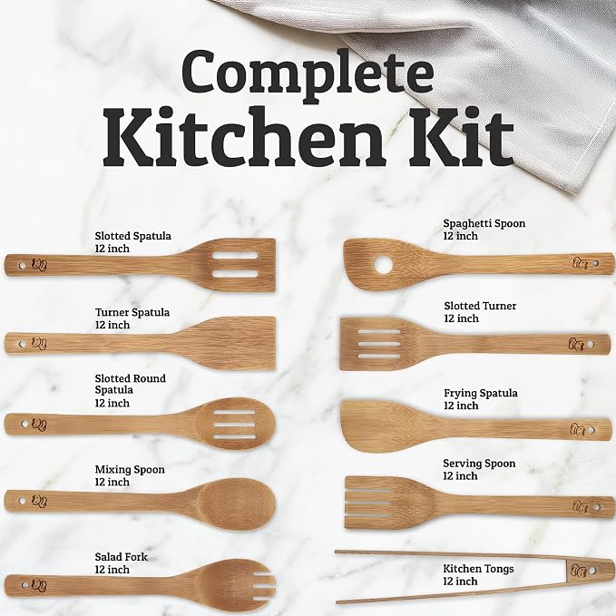 PriorityChef Wooden Spoons for Cooking, Non Scratch Bamboo Cooking Utensils - Image 3