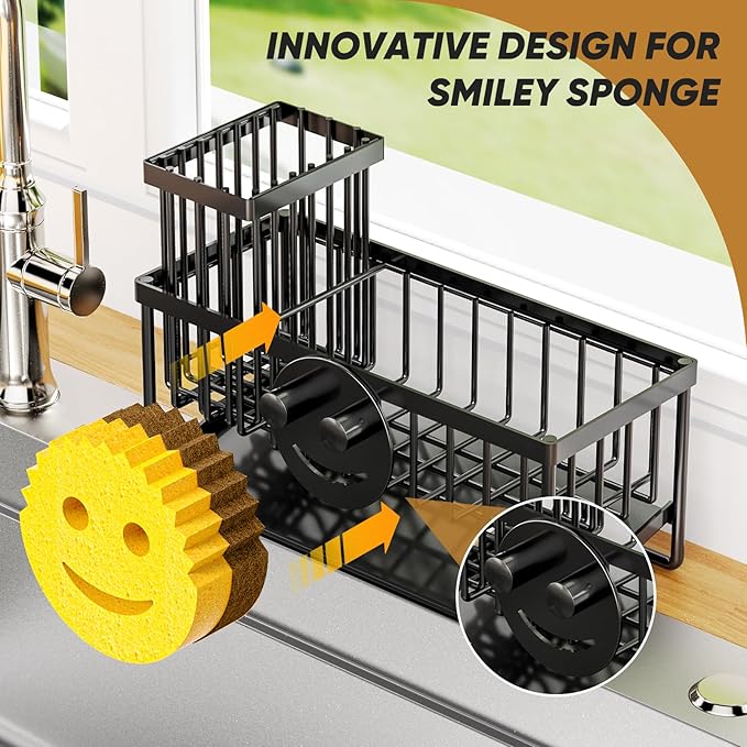 Sponge Holder for Kitchen Sink, Smiley Face Sink Caddy - Image 3
