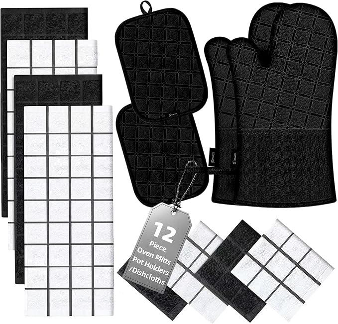 Oven Mitts Kitchen Towels and Dishcloths Pot Holders Sets, Oven Gloves Kitchen by BSKSSK