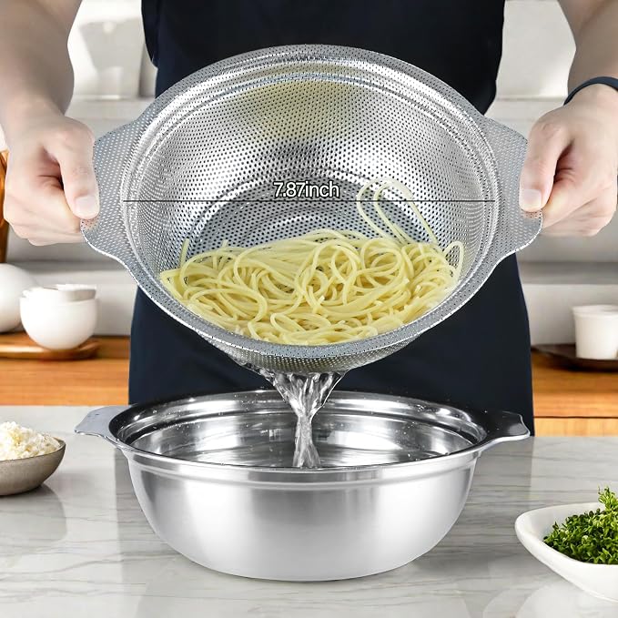 Stainless Steel Colander for Kitchen, 2.5QT Rice Washer Strainer - Image 2