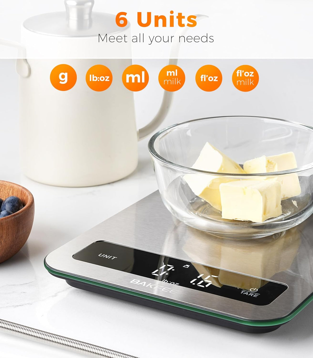 22lb Food Scale for Kitchen, IP67 Waterproof, USB-C Charging, Black