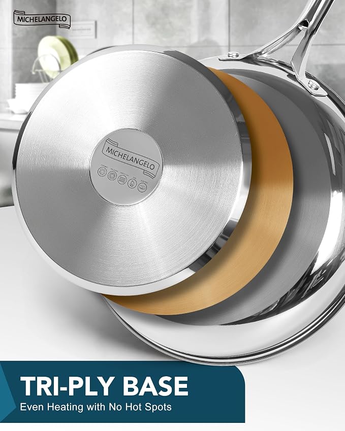 MICHELANGELO 18/10 Stainless Steel Frying Pan Set, Triply Base Stainless Steel - Image 2