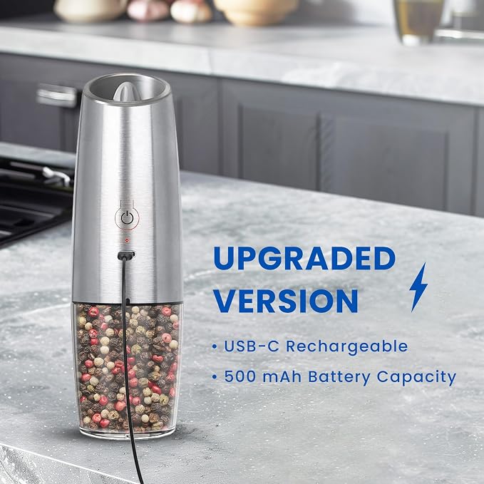 UNNEES Rechargeable Electric Salt and Pepper Grinder set of 2, gravity electric - Image 2