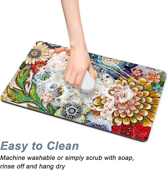 Rnivvi Coffee Mat, Hide Stain Rubber Backed Absorbent Dish Drying Pad - Image 5