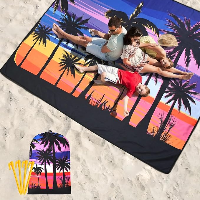 WIWIGO Beach Blanket Waterproof Sandproof Beach Mat 79" X 83"/10'x9'for 2-8 - Image 6