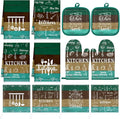 12 Pcs Farmhouse Kitchen Decor Sets 4 Teal Green Kitchen Towels 4 Teal by Bencailor