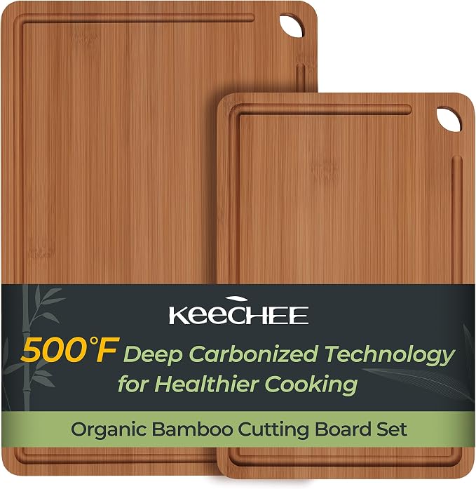 Keechee Butcher Block 2-Pcs Carbonized Bamboo Cutting Board Set by Keechee