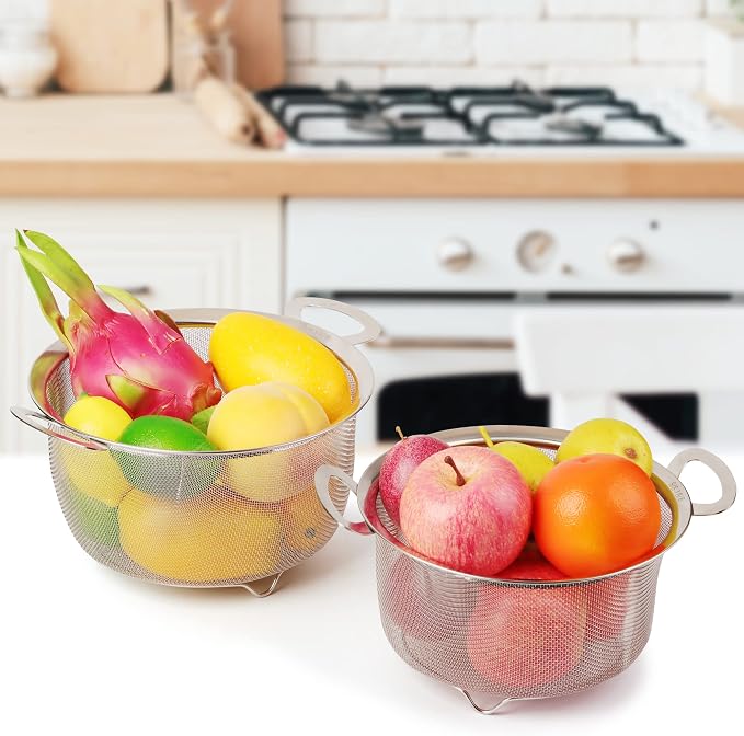 Tiawudi 2 Pack Strainers for Kitchen, 18/8 Stainless Steel Colander - Image 4