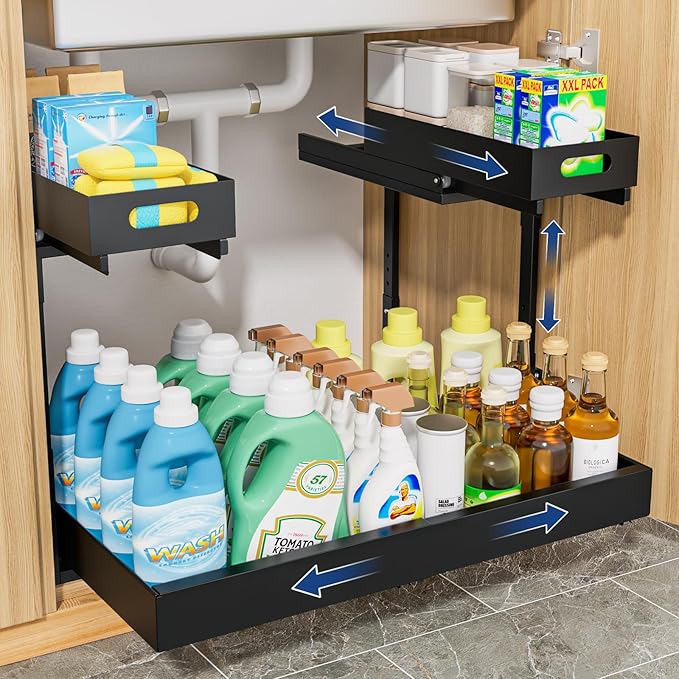 Upgrade Expandable Under Sink Organizer, Insputer 2 Tier Metal Under Cabinet by Insputer