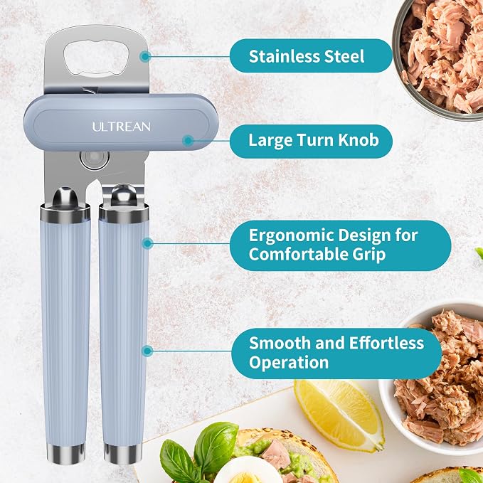 Ultrean Manual Can Opener Bottle Opener, Heavy Duty Stainless Steel Smooth Edge - Image 2