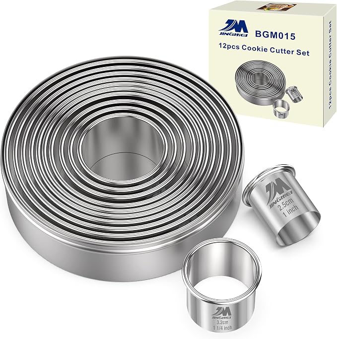 Round Cookie Biscuit Cutter Set 12 Pieces Graduated Circle Pastry Cutters 18/8 by MJINGMEI