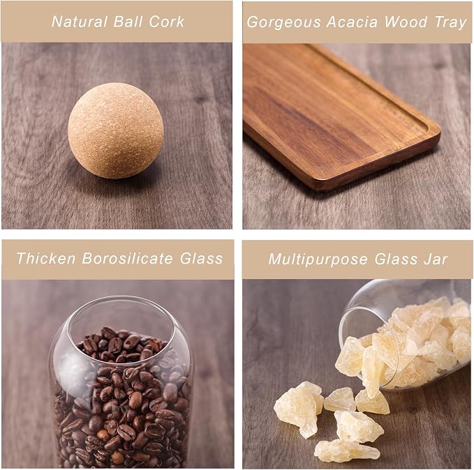 Glass Jars with Cork Lids, 3 Pack Small Decorative Jars with Acacia Tray - Image 6