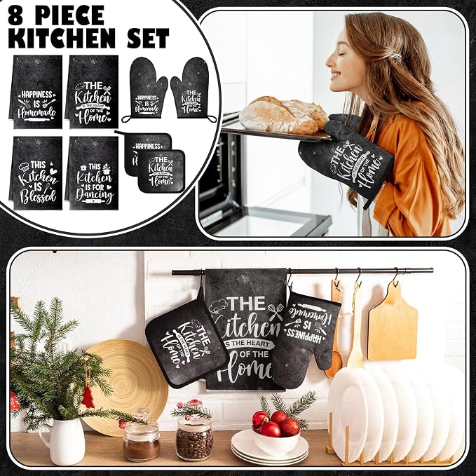 Leinuosen 8 Pcs Kitchen Towels and Oven Mitts Sets Pot Holders Dishcloths Set - Image 2