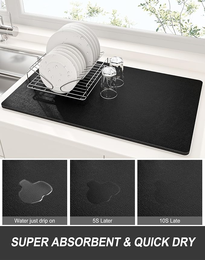 Rnivvi Dish Drying Mat for Kitchen Counter, 12 x 19" Super Absorbent Drainer - Image 3