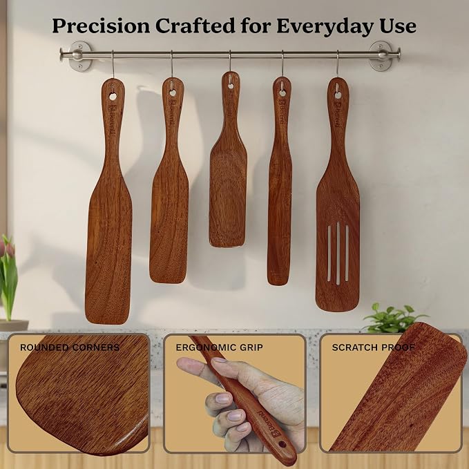 5-Piece Wooden Spurtle Set – Acacia Wood Kitchen Tools - Image 5