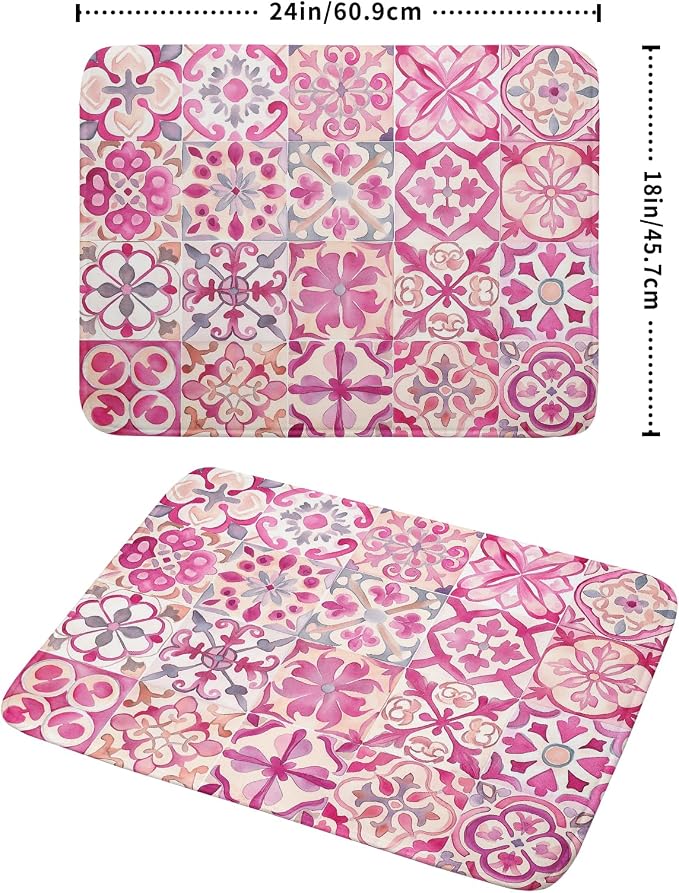 Pink Mexican Tiles Dish Drying Mat Absorbent Microfiber Dish Drying Pad - Image 2