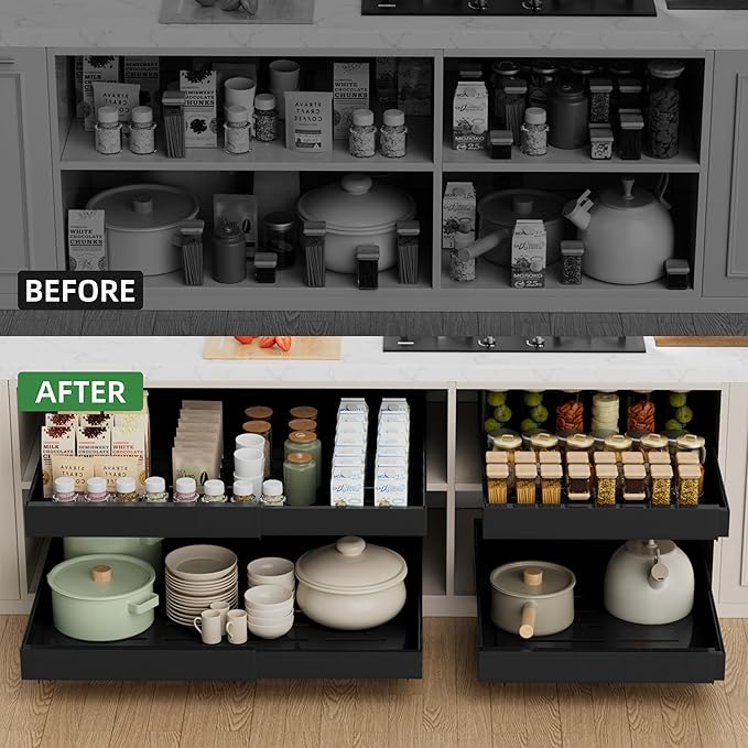 PAKETA 4 Pack Expandable Pull Out Cabinet Organizer, Upgrade 3 Slide Rails - Image 3