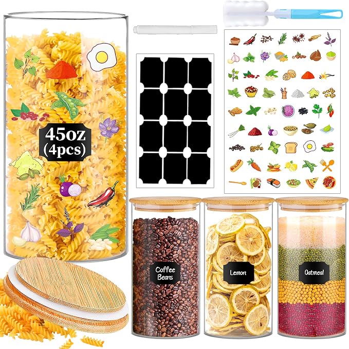 BGraceyy Glass Storage Jars 45 oz 4 Pcs Clear Glass Food Storage Containers by BGraceyyMoments