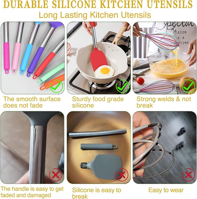 Umite Chef Kitchen Utensils Set, Non-stick Silicone Stainless Steel Handle - Image 7