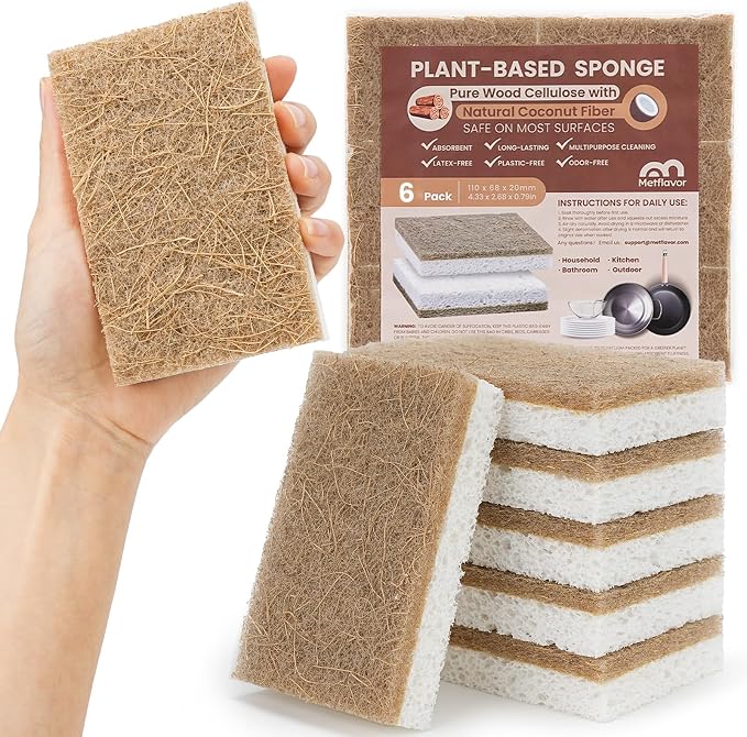 Metflavor 6 Pack Natural Kitchen Sponges, Biodegradable Non-Scratch Cellulose by Metflavor