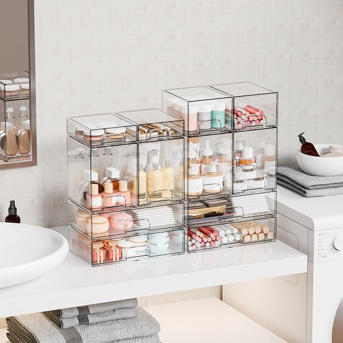 Yieach 12.1''W Clear Stackable Storage Drawers, 2 Pack Acrylic Drawer Organizer - Image 6