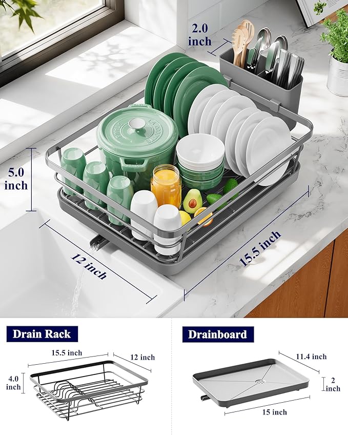 Kitsure Dish Drying Rack for Kitchen Counter, Stainless Steel Sink Organization - Image 2