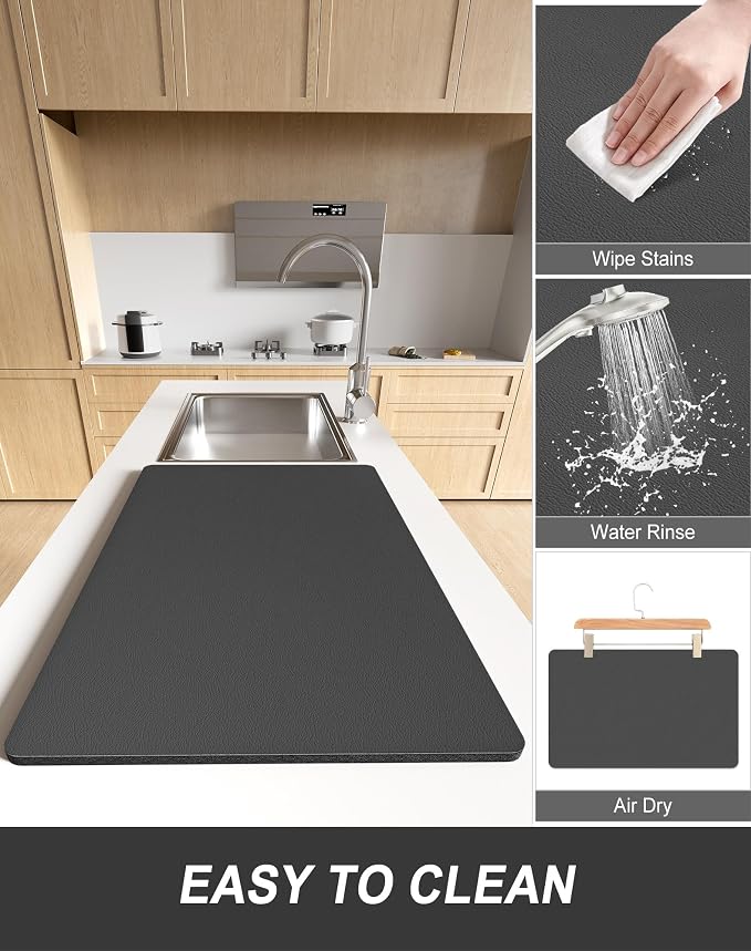 Rnivvi Dish Drying Mat for Kitchen Counter, XL 15 x 24" Super Absorbent Drainer - Image 6