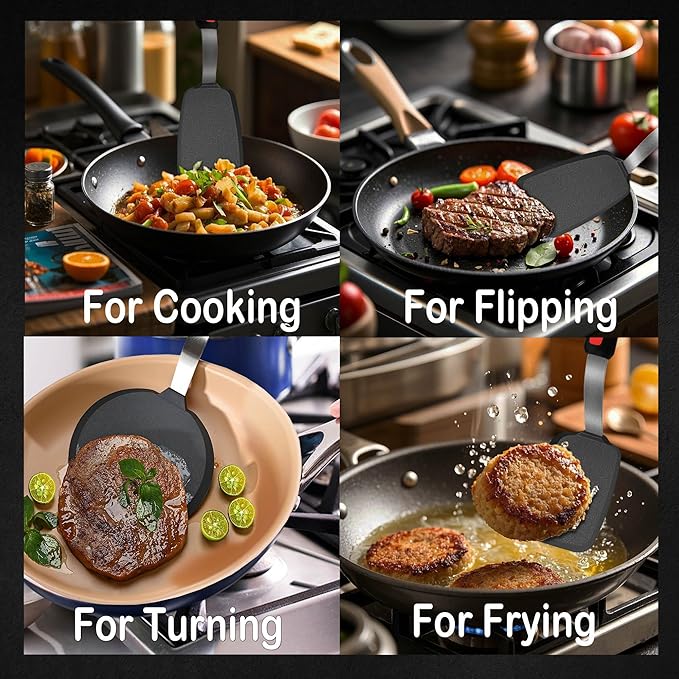 Silicone Pancake Spatula Turner Set of 2, 600°F Heat Resistant Cooking Spatulas - Image 4