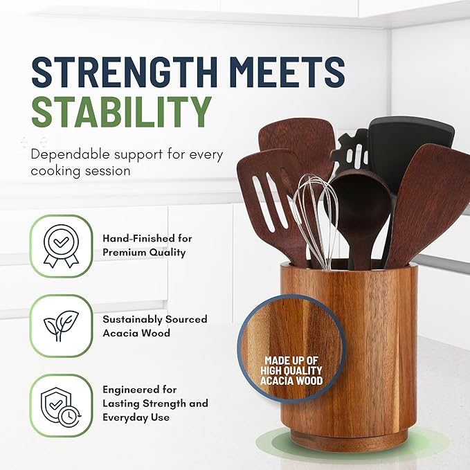 Linda's Essentials Acacia Wooden Utensil Holder - Image 6