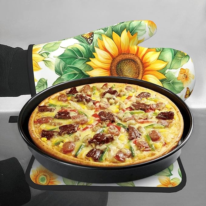 Sunflower Oven Mitts and Pot Holders Sets Watercolor Yellow Floral Plant - Image 7