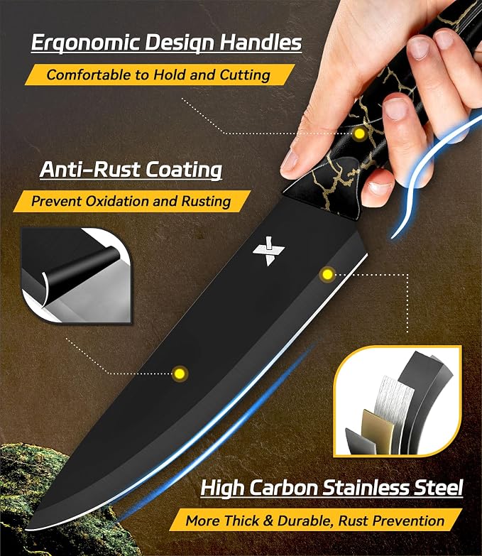 Knife Set, 8 Pieces Kitchen Knife Block Sets, High Carbon German Stainless Steel - Image 3