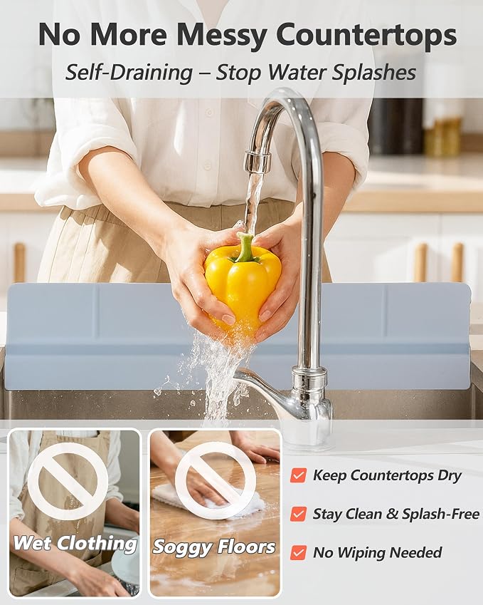 Kitchen Sink Splash Guard 23" 18" 30" Self-Draining Silicone Water Guard - Image 2