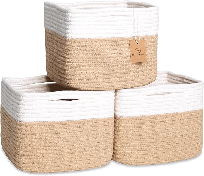 NaturalCozy Storage Cubes 9”x9”x7”Cotton Rope Woven Baskets by NaturalCozy