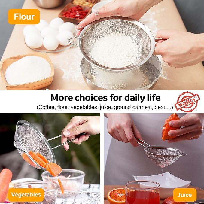 Walfos 6.3 Inch Fine Mesh Strainer, Premium Stainless Steel Sieve and Sifter - Image 4