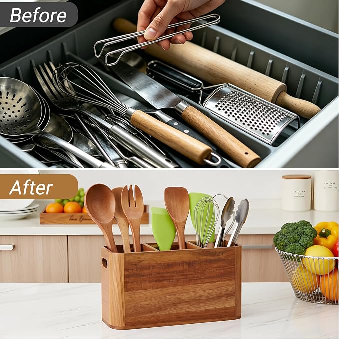 2PC Wooden Kitchen Utensil Holder - Image 6