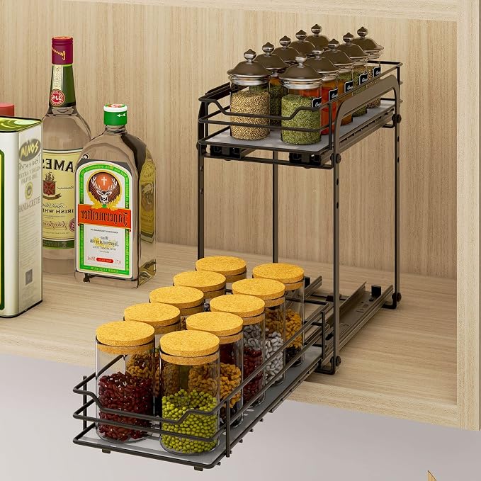 BOIVSHI Spice Rack Organizer for Cabinet, 2 Tier Pull Out Spice Organizer for - Image 2