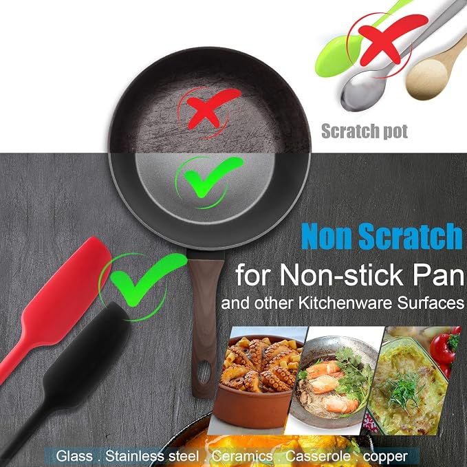 Patelai 2 Pieces Silicone Jar Spatula Long Handle Non-stick Rubber Scraper Heat - Image 3