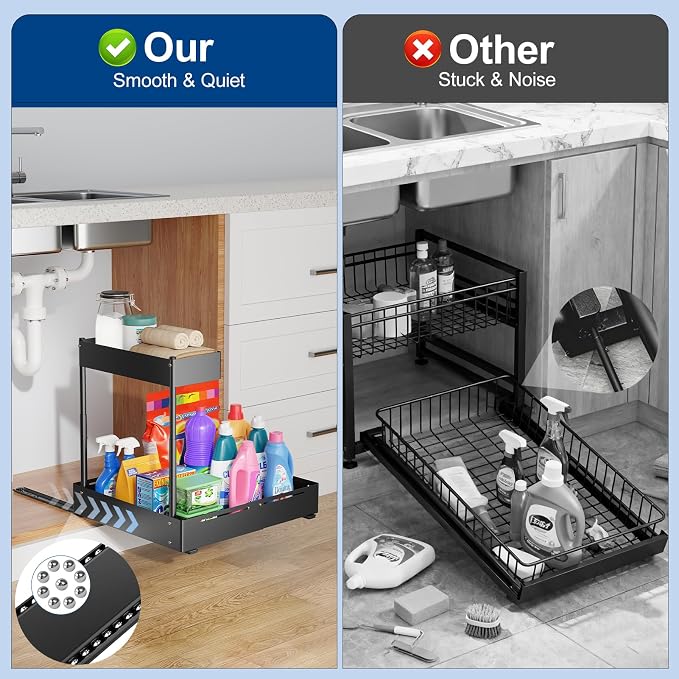 2 Pack Under Sink Organizer, Insputer 2 Tier Under Cabinet Storage Expandable - Image 3