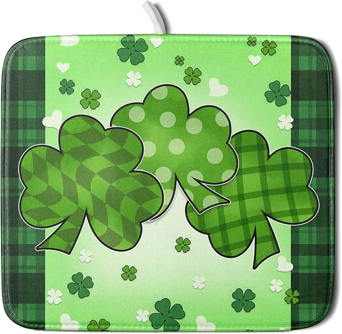 St Patrick's Day Shamrocks Dish Drying Mat 16x18 Inch by Kawani
