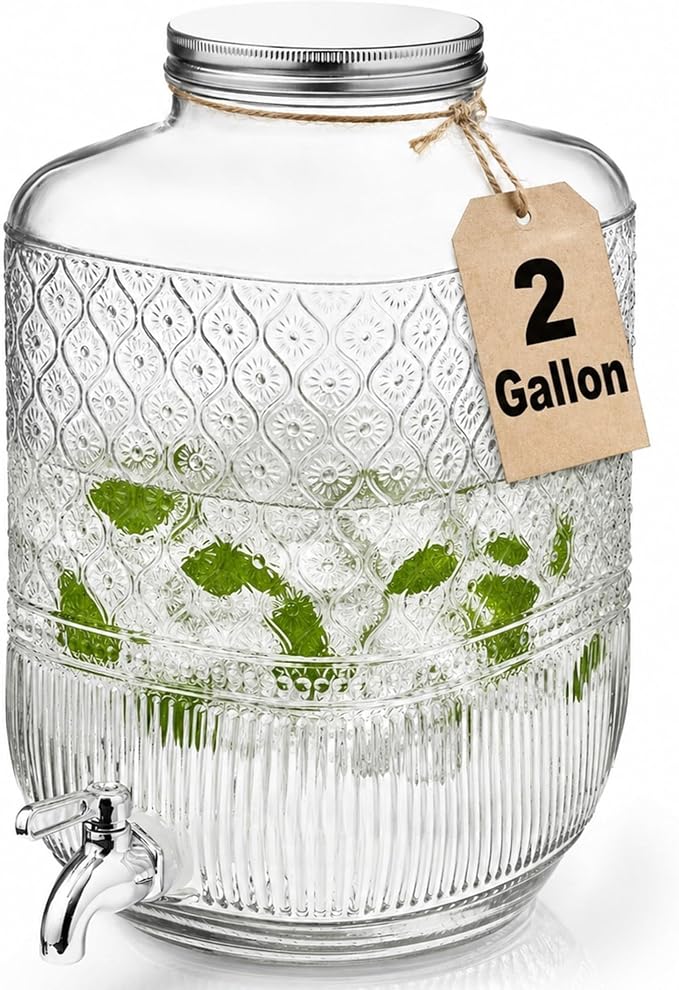 Godinger Drink Dispenser 2 Gallon, Large Glass Water Dispenser by Godinger