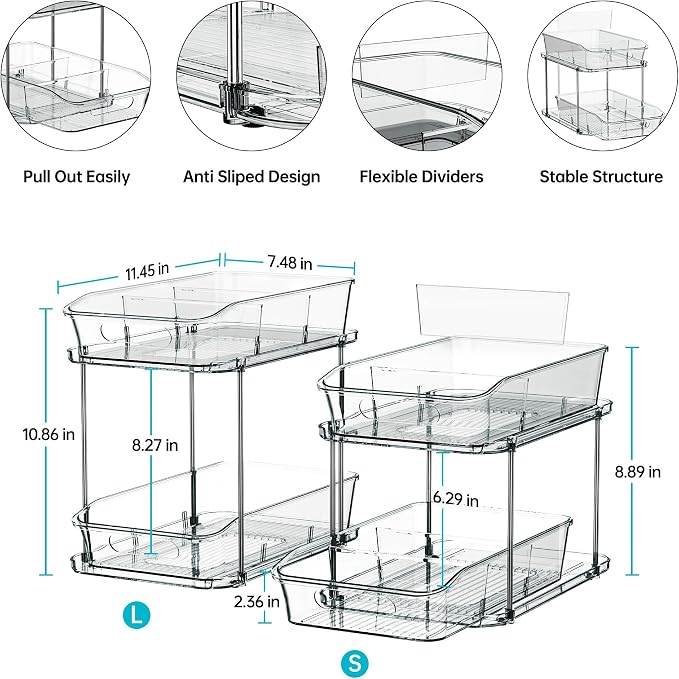 Delamu 2-Tier Under Sink Organizers and Storage, Pull Out Kitchen Pantry - Image 5