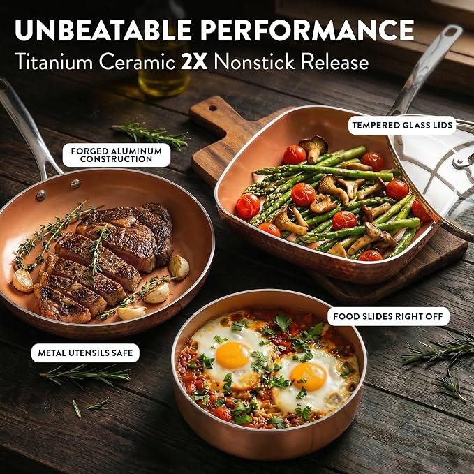 Gotham Steel Hammered 24 Pc Ceramic Cookware Set Nonstick, Induction Ceramic - Image 3