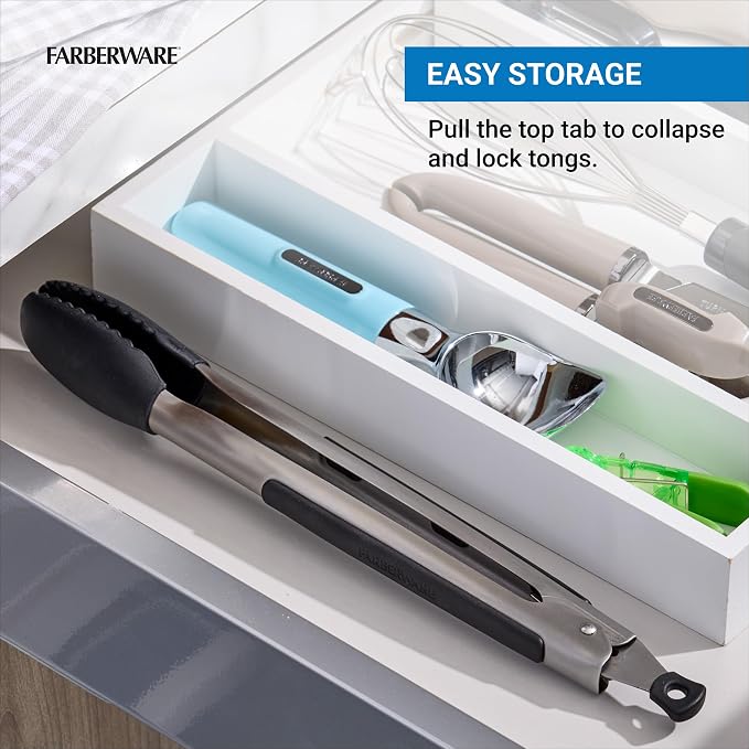 Farberware Silicone-Tipped Locking Kitchen Tongs – Heat Resistant, Nonstick Safe - Image 5