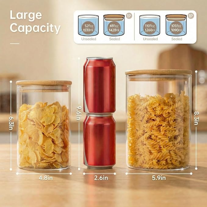 HomArtist Extra Large Glass Flour and Sugar Storage Containers - Image 3