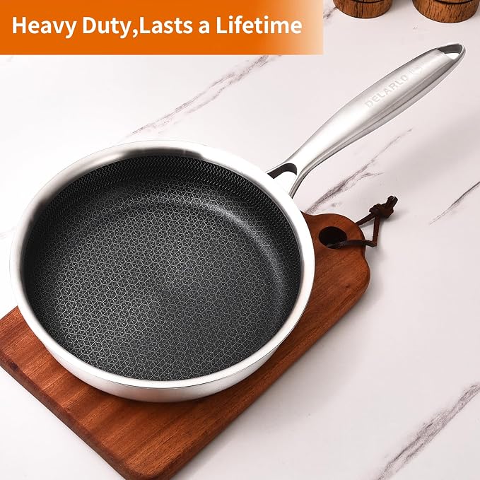 DELARLO Tri-Ply Stainless Steel 5.5 Inch Omelet Pans, Small Frying Pan - Image 6